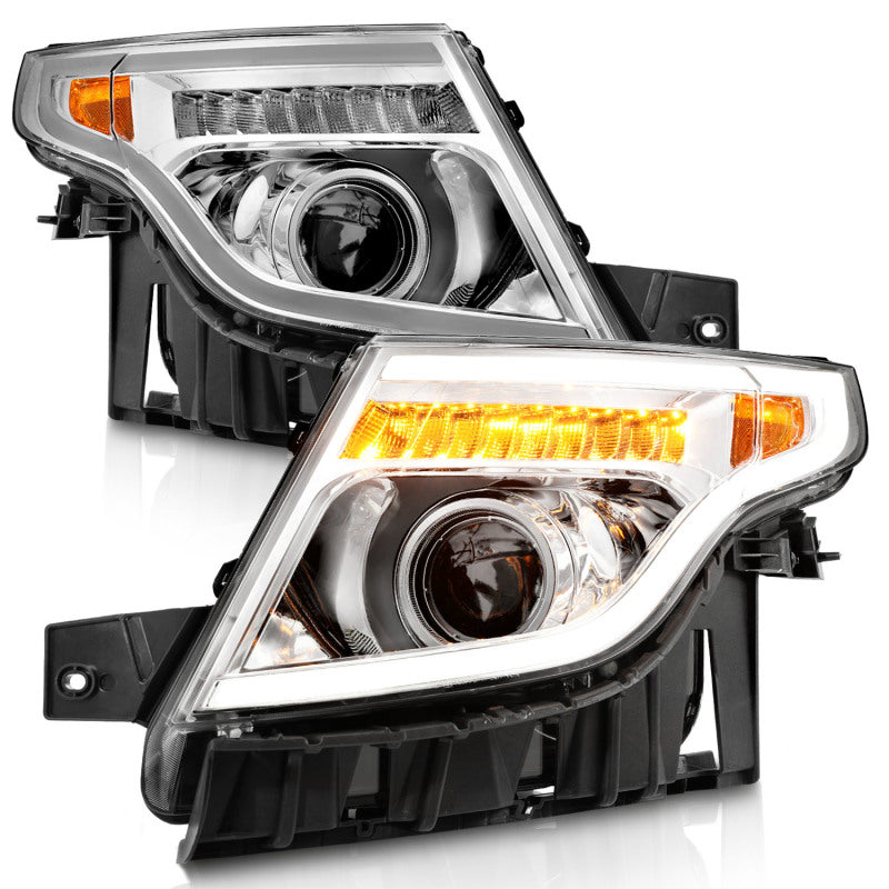 ANZO 11-15 Ford Explorer Projector Headlights w/ Light Bar Chrome Housing w/ Amber light