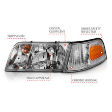 Load image into Gallery viewer, ANZO 1998-2005 Ford Crown Victoria Crystal Headlight Chrome With Bumper Light (OE)