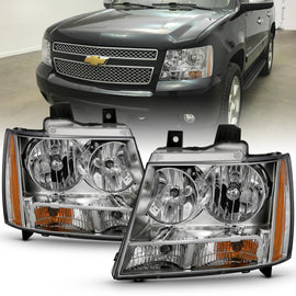 ANZO 2007-2014 Chevy Tahoe Crystal Headlight Chrome Amber(OE)