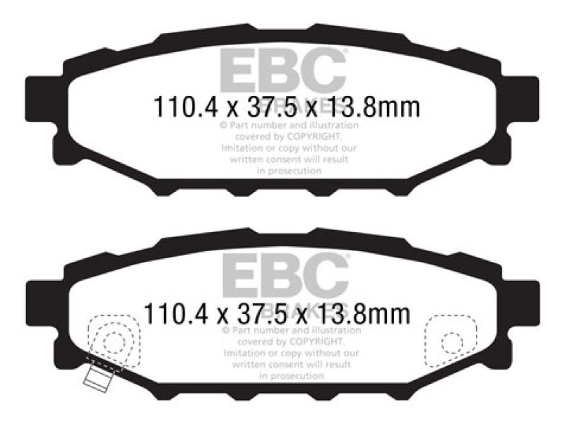 EBC 12+ Subaru BRZ 2.0 (solid rear rotors) Yellowstuff Rear Brake Pads