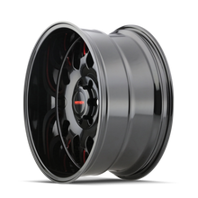 Load image into Gallery viewer, Mayhem 8110 Tripwire 20x9 / 8x165.1 BP / 18mm Offset / 130.8mm Hub Black w/ Prism Red Wheel