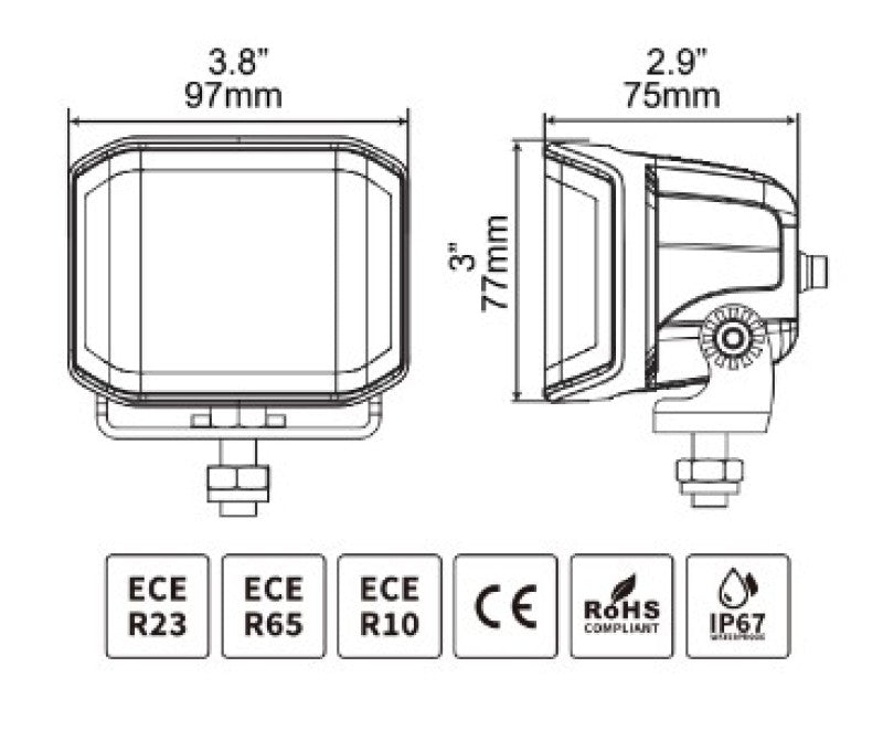 Go Rhino Xplor Blackout Combo Series Cube Sideline LED Flood Lights w/Amber 4x3 - Blk (Pair)