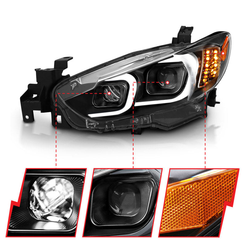 ANZO 2014-2015 Mazda 6 Projector Headlights w/ Plank Style Design Black