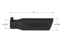 Load image into Gallery viewer, MBRP Universal Tip 3in O.D. Angled Rolled End 2 inlet 12 length - Black Finish