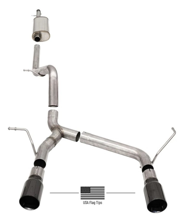 Corsa 07-18 Jeep Wrangler JKU 3.6L/3.8L 2.75in Sport Cat-Back Exhaust w/ 4in American Flag  BlacTips