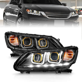 ANZO 2013-2015 Honda Accord (4dr ONLY) Projector Headlights w/ U-Bar Black