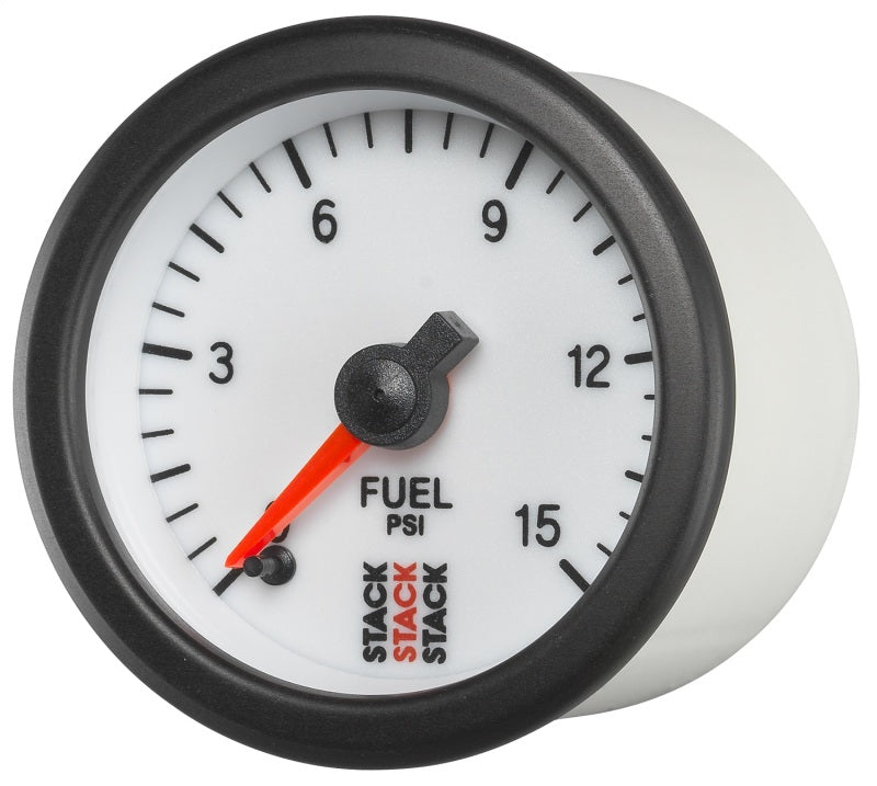 Autometer Stack 52mm 0-15 PSI 1/8in NPTF Male Pro Stepper Motor Fuel Pressure Gauge - White