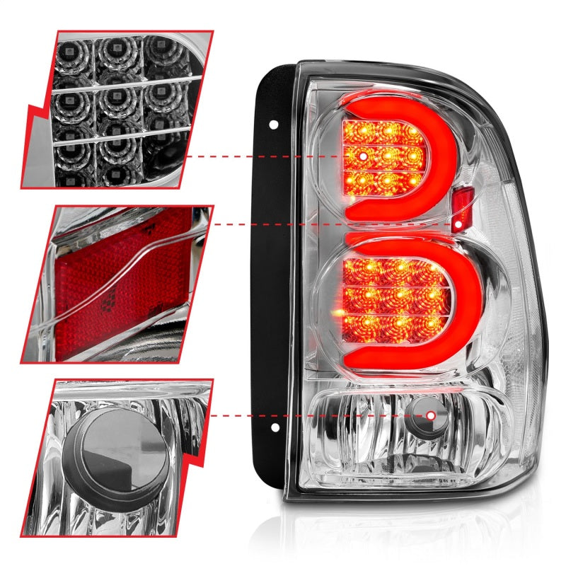 ANZO 2002-2009 Chevrolet Trailblazer LED Tail Lights w/ Light Bar Chrome Housing Clear Lens