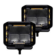 Load image into Gallery viewer, Go Rhino Xplor Blackout Combo Series Cube Sideline LED Flood Lights w/Amber 4x3 - Blk (Pair)