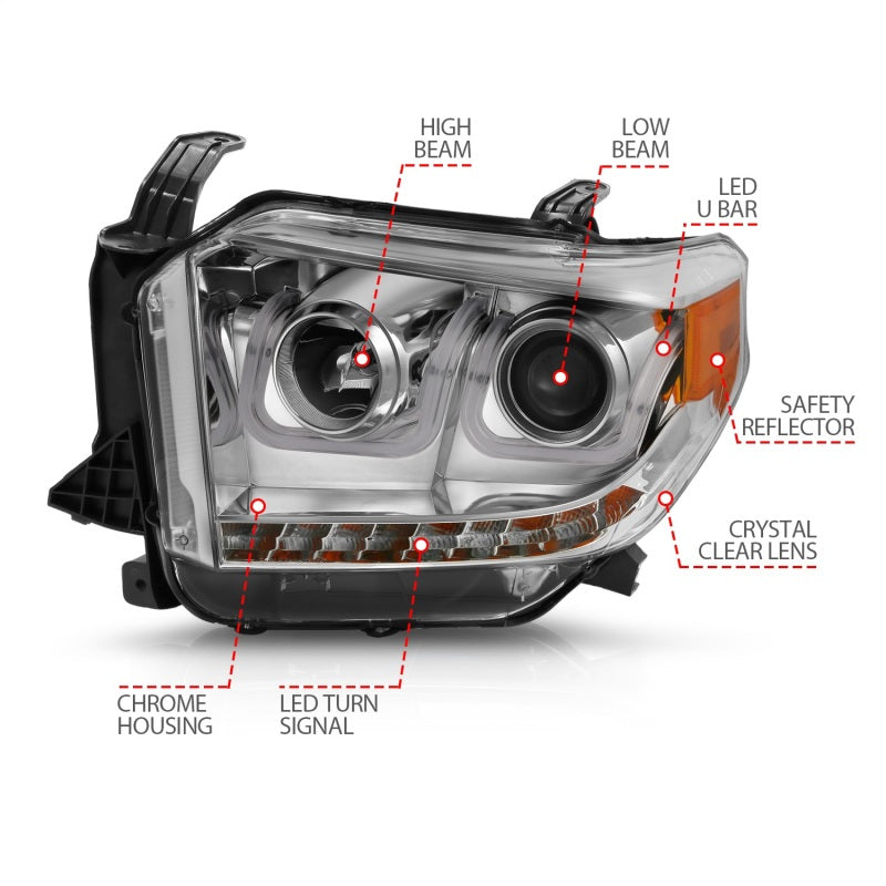 ANZO 2014-2016 Toyota Tundra Projector Headlights w/ U-Bar Chrome