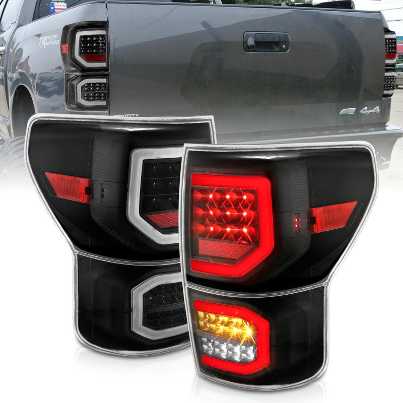 ANZO 2007-2013 Toyota Tundra LED Taillights Plank Style Black w/Clear Lens