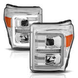 ANZO 11-16 Ford F-250/F-350/F-450 Projector Headlights w/ Plank Style Switchback Chrome w/Amber