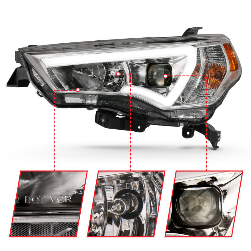 ANZO 14-18 Toyota 4 Runner Plank Style Projector Headlights Chrome w/ Amber