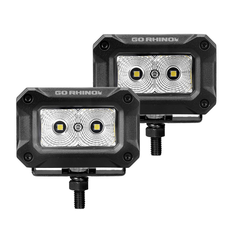 Go Rhino Xplor Bright Series Rectangle LED Flood Light Kit (Surface/Thread Std Mnt) 3x2 - Blk (Pair)