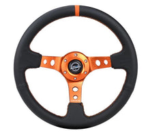 Load image into Gallery viewer, NRG Reinforce Steering Wheel (350mm / 3in. Deep) Blk Leather, Orange Center Mark w/ Orange Stitching