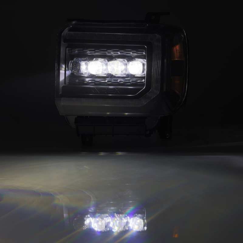 AlphaRex 14-18 GMC Sierra NOVA LED Proj Headlights Plank Style Black w/Activ Light/Seq Signal/DRL