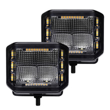 Load image into Gallery viewer, Go Rhino Xplor Blackout Combo Series Cube Sideline LED Flood Lights w/Amber 4x3 - Blk (Pair)