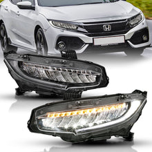 Load image into Gallery viewer, ANZO 16-17 Honda Civic Projector Headlights Plank Style Black w/Amber/Sequential Turn Signal