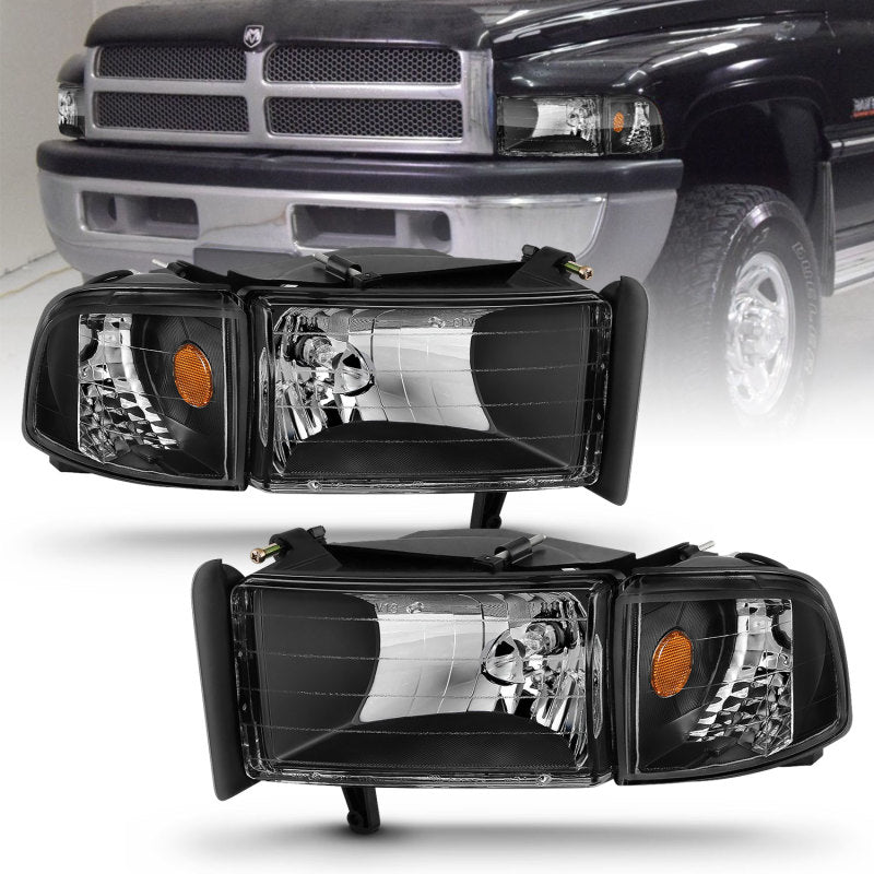 ANZO 1994-2001 Dodge Ram Crystal Headlights Black