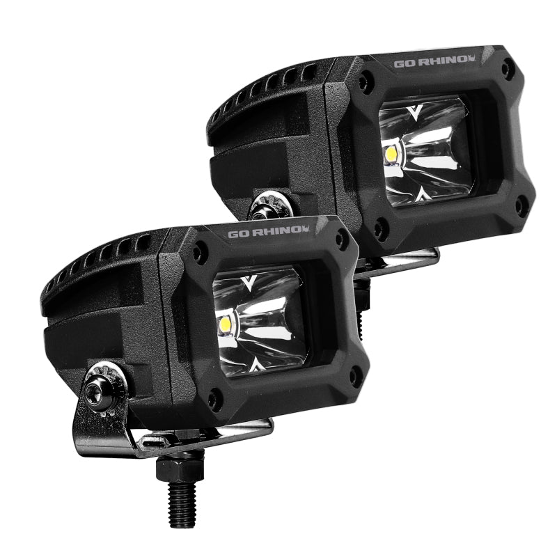 Go Rhino Xplor Bright Series Rectangle LED Spot Light Kit (Surface/Thread Stud Mnt) 3x2 - Blk (Pair)