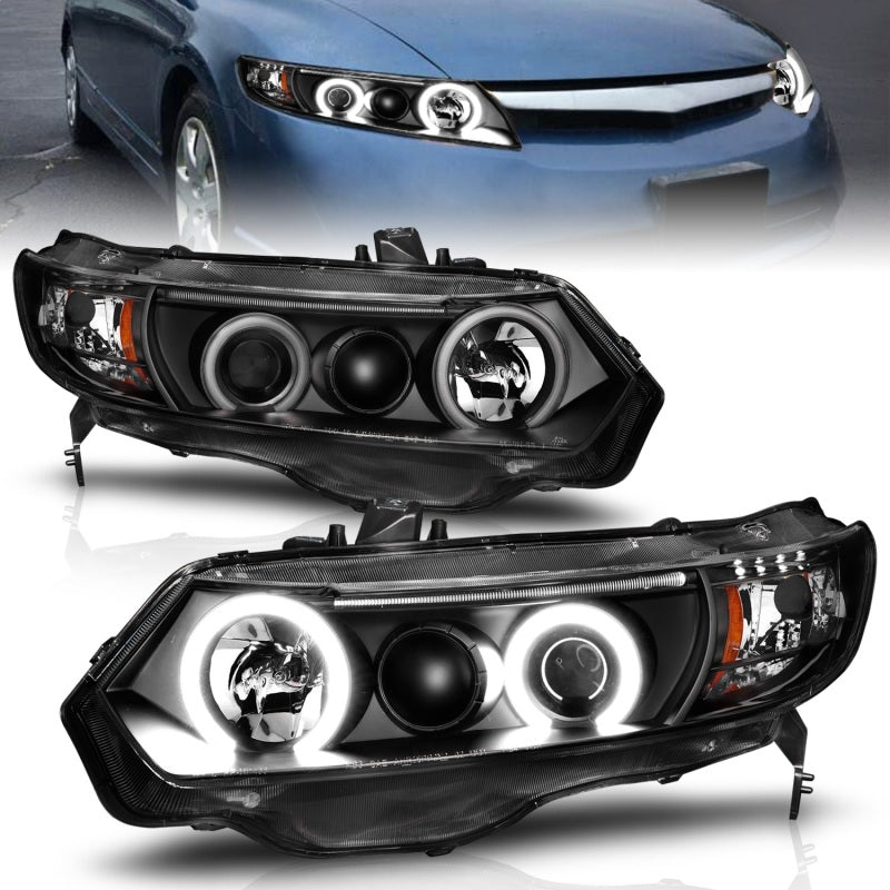 ANZO 2006-2011 Honda Civic Projector Headlights w/ Halo Black (CCFL)