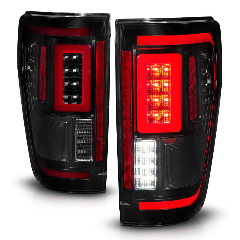 ANZO 21-23 Ford F-150 LED Taillights Seq. Signal w/BLIS Cover - Smoke Blk (For Factory Halogen ONLY)