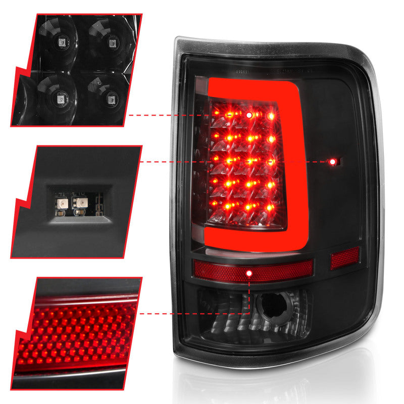 ANZO 2004-2006 Ford F-150 LED Tail Lights w/ Light Bar Black Housing Clear Lens