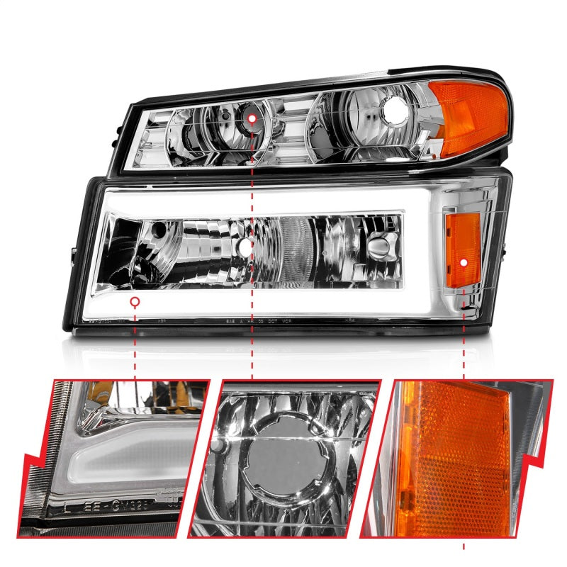 ANZO 04-12 GM Colorado/Canyon/I-Series Crystal Headlights - w/ Light Bar Chrome Housing 4pcs