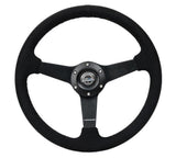 NRG Sport Steering Wheel (350mm/ 1.5in. Deep) Matte Black Spoke/ Black Alcantara w/ Black Stitching