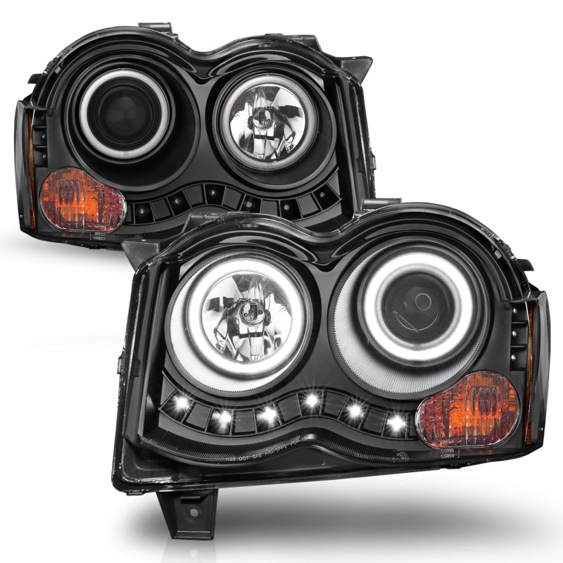 ANZO 2008-2010 Jeep Grand Cherokee Projector Headlights w/ Halo Black (CCFL)