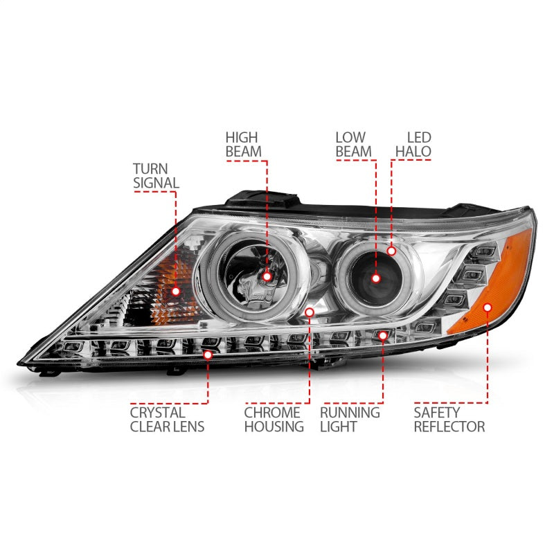 ANZO 2011-2013 Kia Sorento Projector Headlights w/ Halo Chrome (CCFL)