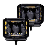 Go Rhino Xplor Blackout Combo Series Cube Sideline LED Spot Lights w/ Amber 4x3 - Blk (Pair)