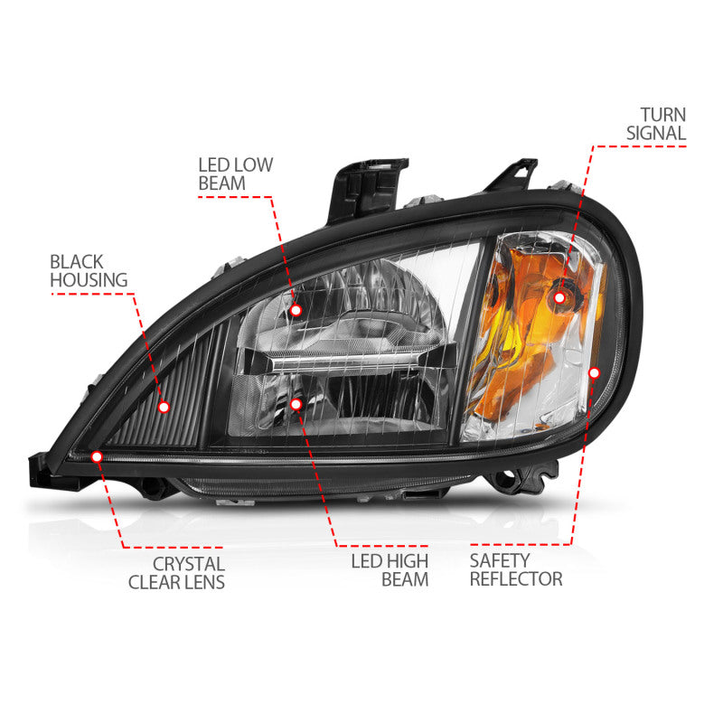 ANZO 1996-2013 Freightliner Columbia LED Crystal Headlights Black Housing w/ Clear Lens (Pair)