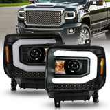 ANZO 2014-2015 GMC Sierra 1500 Projector Headlights w/ Light Bar Black Housing (Halogen Type)