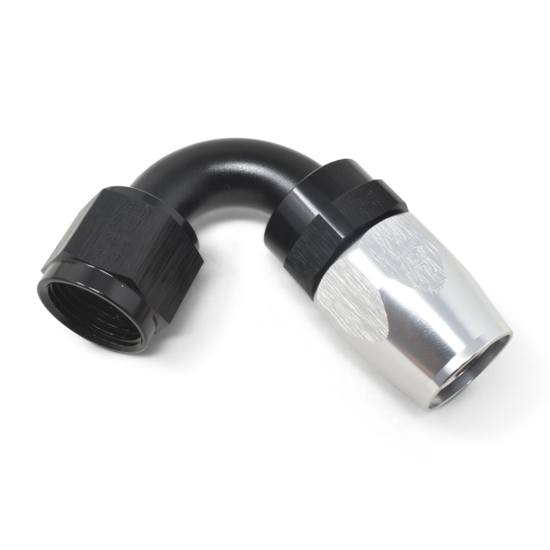 Russell Performance -10 AN Black/Silver 120 Degree Tight Radius Full Flow Swivel Hose End