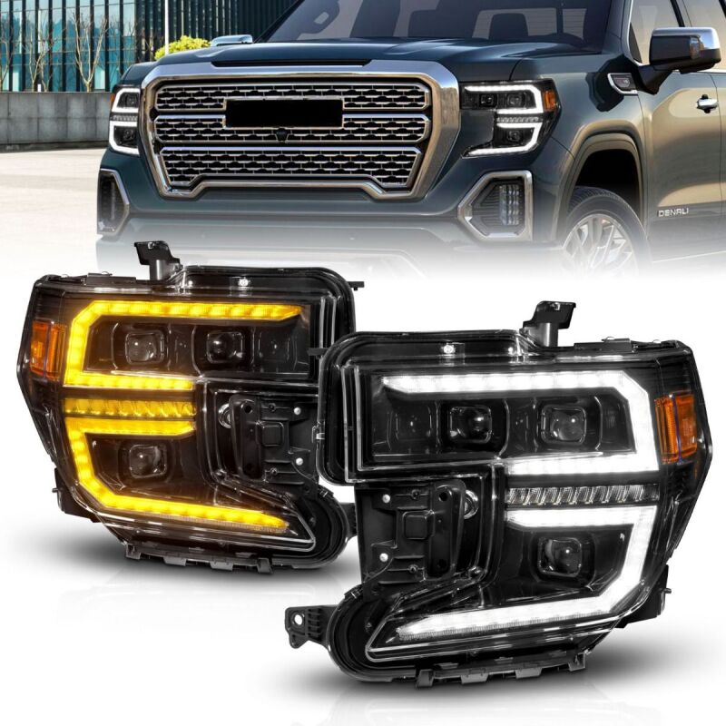 Anzo 19-21 GMC Sierra 1500 LED Projector Headlight w/Switchback+Sequential - Black