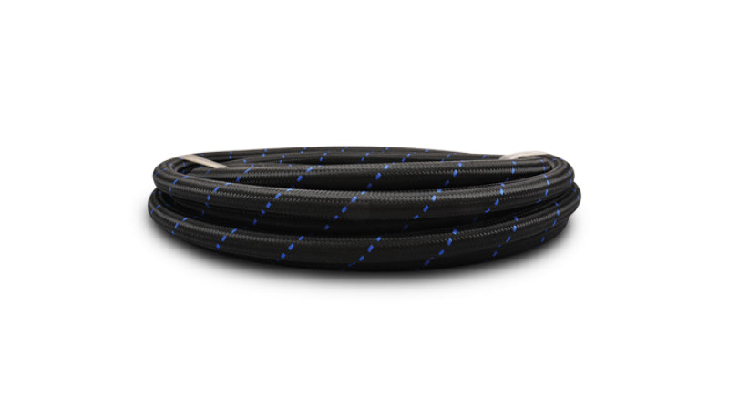 Vibrant -12 AN Two-Tone Black/Blue Nylon Braided Flex Hose (5 foot roll)