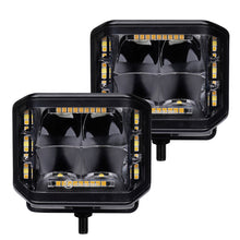 Load image into Gallery viewer, Go Rhino Xplor Blackout Combo Series Cube Sideline LED Spot Lights w/ Amber 4x3 - Blk (Pair)