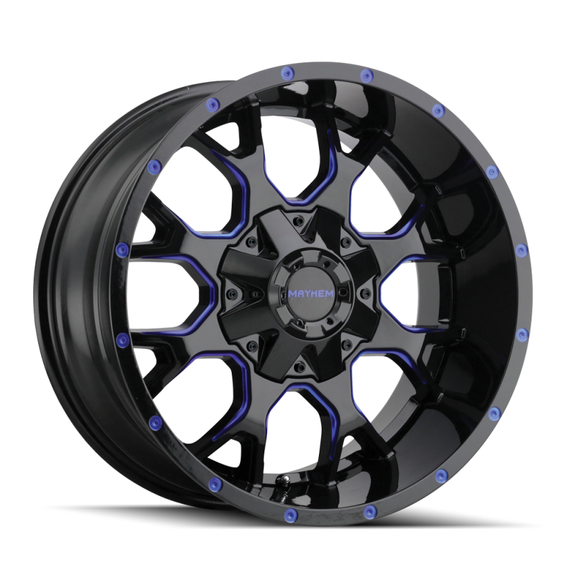 Mayhem 8015 Warrior 20x9 / 5x127 BP / 0mm Offset / 87mm Hub Black w/ Prism Blue Wheel