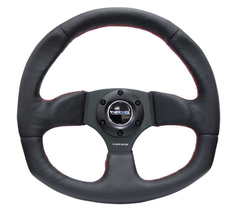 NRG Reinforced Steering Wheel (320mm Horizontal / 330mm Vertical) Leather w/Red Stitching