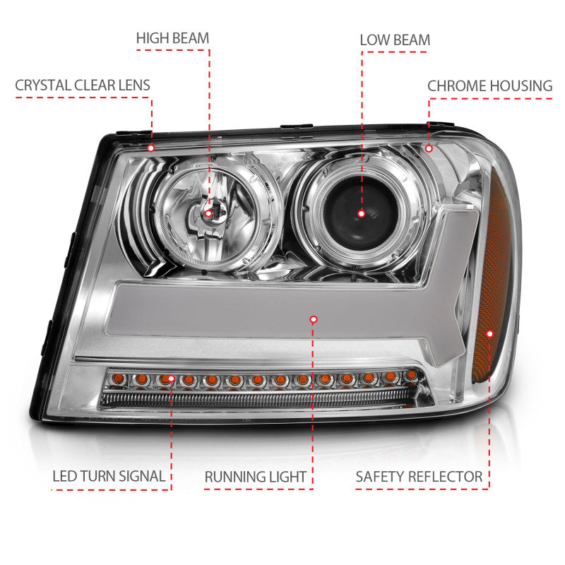 ANZO 2006-2009 Chevrolet Trailblazer Projector Headlights w/ Plank Style Design Chrome w/ Amber